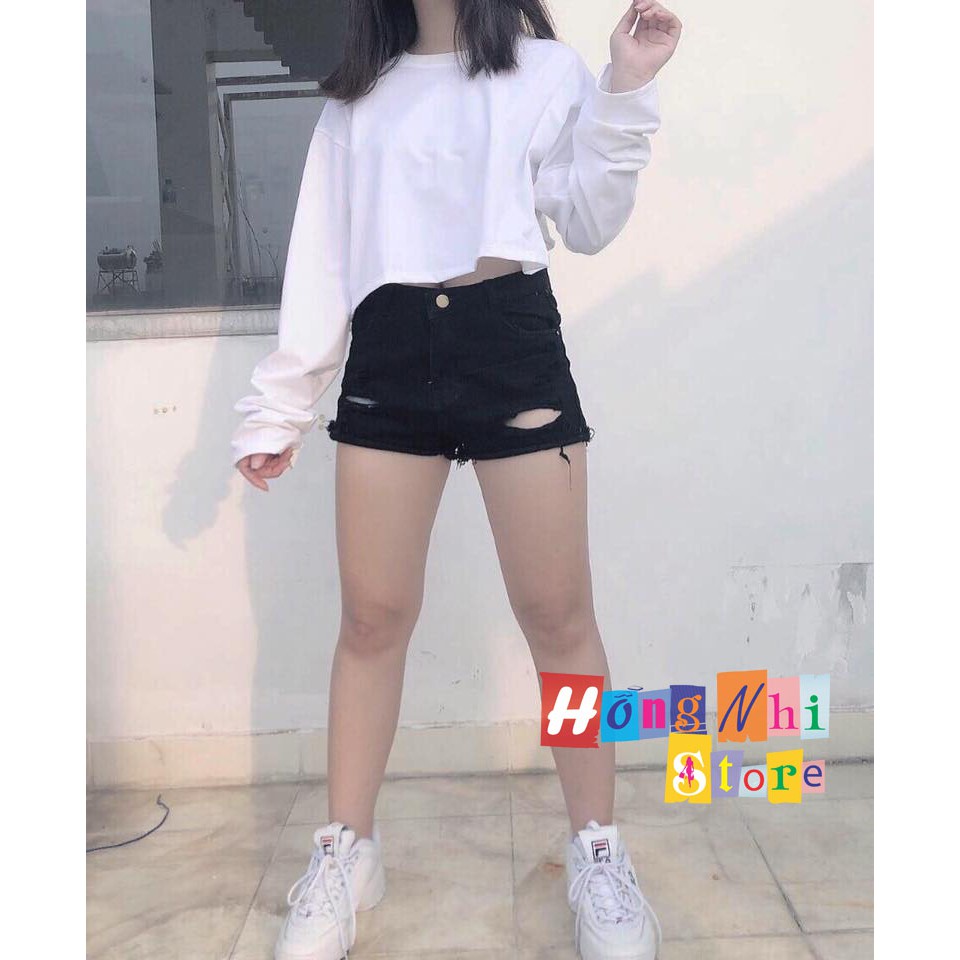 Áo Croptop Trơn Tay Dài Dáng Rộng Màu Trắng Long Tee Ulzzang - MM