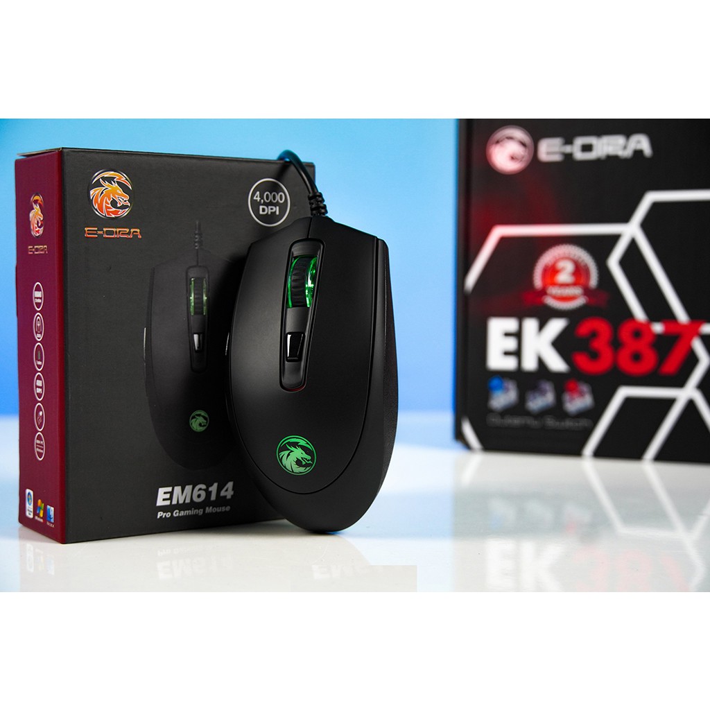 Chuột Gaming E-DRA EM614 led RGB - Cảm biến quan Avago 3050 - DPI tối đa 4000 - Form cầm đối xứng - Bảo hành 24 tháng