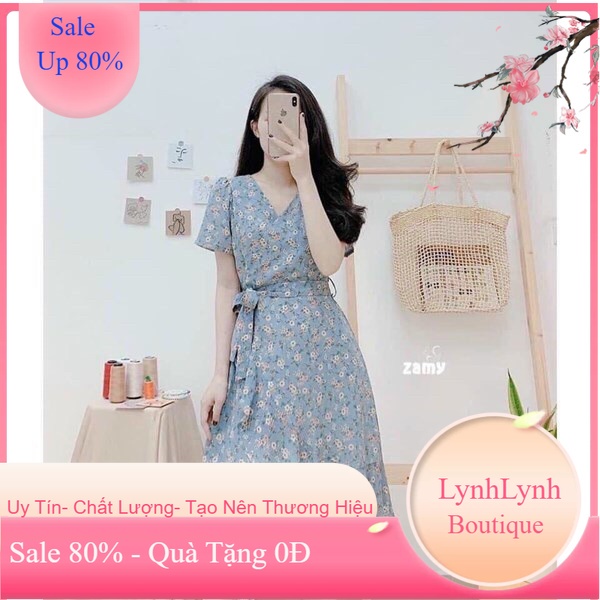 ĐẦM VOAN HOA NHÍ XÒE CỔ TIM CỘT EO XINH XẮN