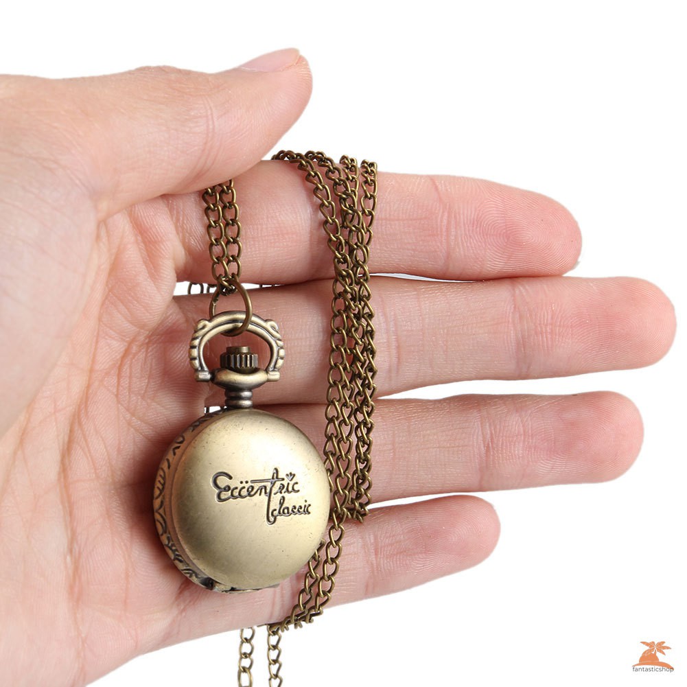 #Đồng hồ bỏ túi# 1pc Men Women Pocket Watch Words Carved Case with Chain