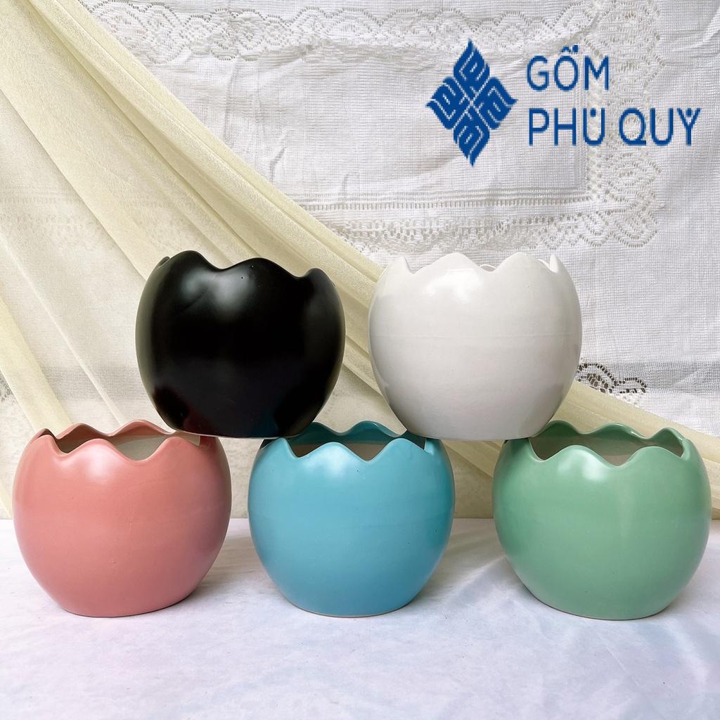 Chậu Trồng Cây 🎋 Gốm Sứ Bát Tràng 🎋 Chậu Trồng Sen Đá,chậu Trứng Vỡ S1 Đẹp Gomphuquy Tm43