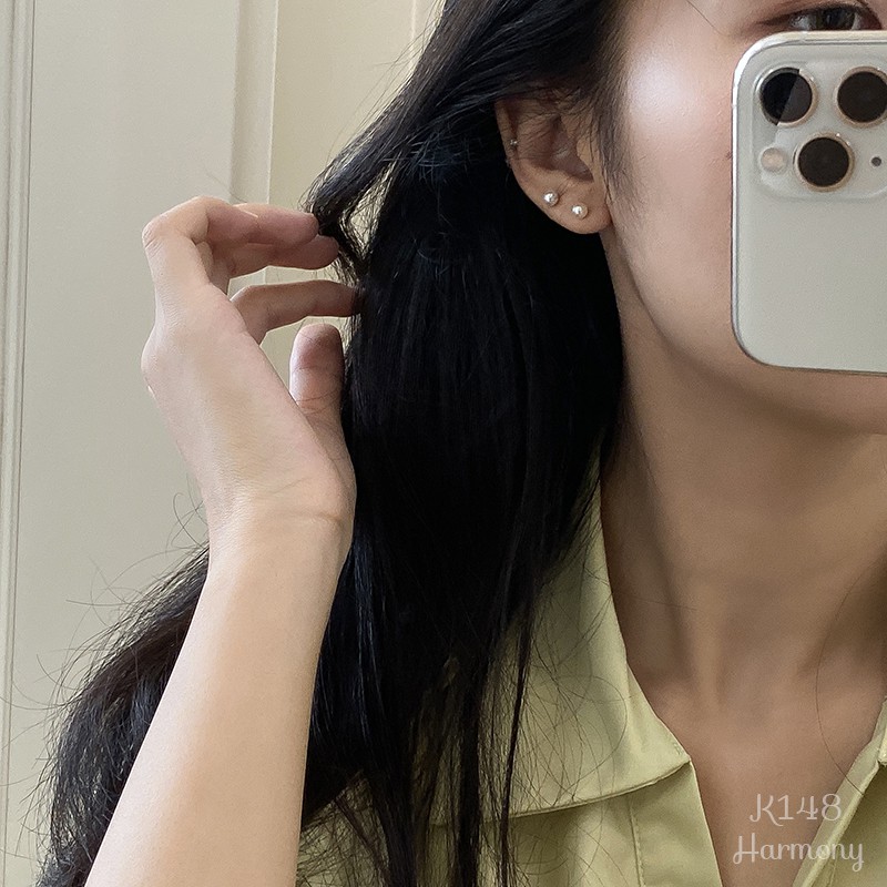 Bông tai, Khuyên tai nữ bạc cao cấp mặt ngọc trai nhân tạo đơn giản, cực sang K148| TRANG SỨC BẠC HARMONY