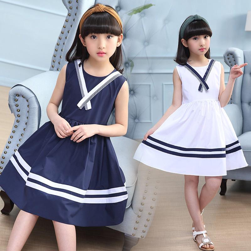 Đầm cotton xoè viền màu dễ thương cho bé