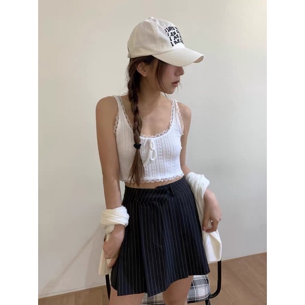 Áo Croptop Nữ Hai Dây, Hoạ Tiết Bông Lúa Viền Ren - Tharo Clothing [AO00074]
