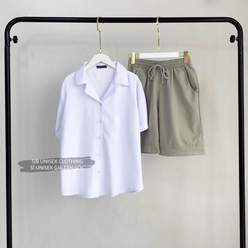 Quần short kaki nam nữ basic quần đùi lưng thun unisex màu be và đen trơn ống rộng SIB022