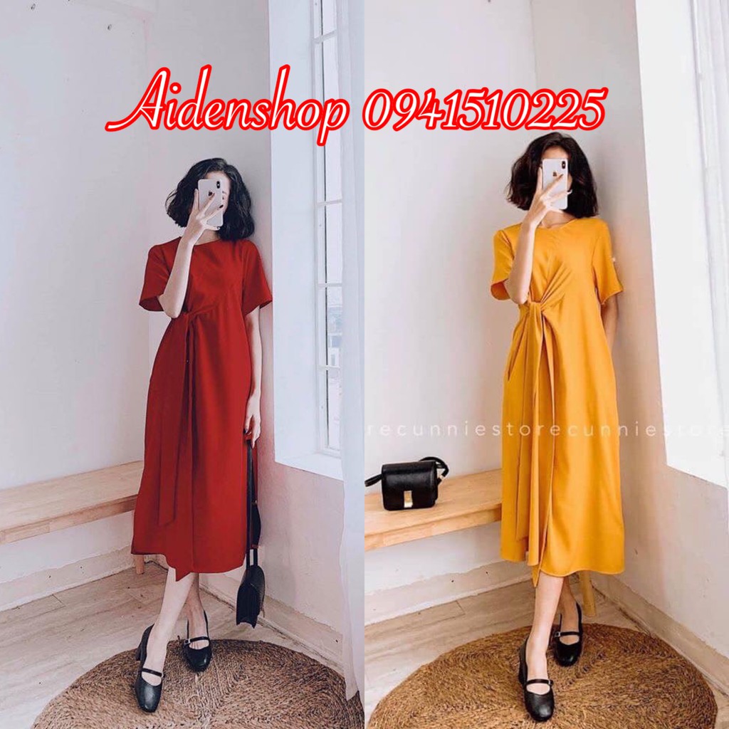 Váy bầu thiết kế suông Aidenshop đầm bầu thời trang mùa hè chất tằm ướt nơ eo