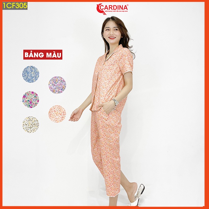 Đồ bộ pijama nữ CARDINA chất cotton thô Nhật cao cấp cộc tay họa tiết tinh tế 1CF3.