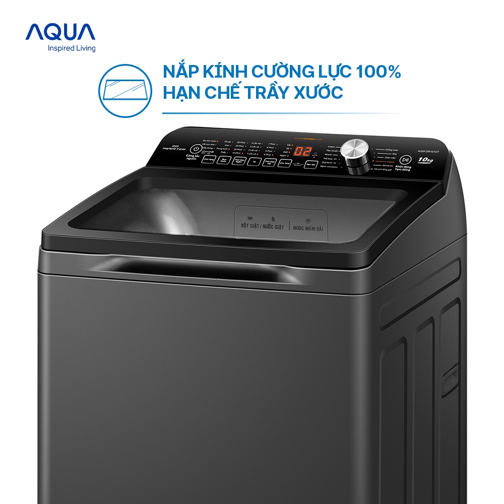 Freeship Toàn Quốc - Máy giặt cửa trên 10kg Aqua AQW-DR101GT.BK