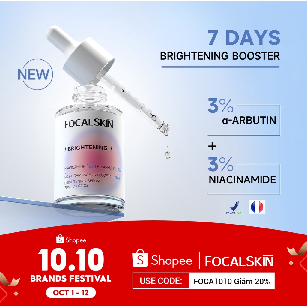 Serum FOCALSKIN 3% NIACINAMIDE +3%α-ARBUTIN 15ml/ 30ml làm sáng da trong 7 ngày