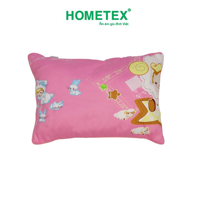 Gối nằm Hometex cho bé - viền gân cotton hoa thoáng mát ( có 2 size )