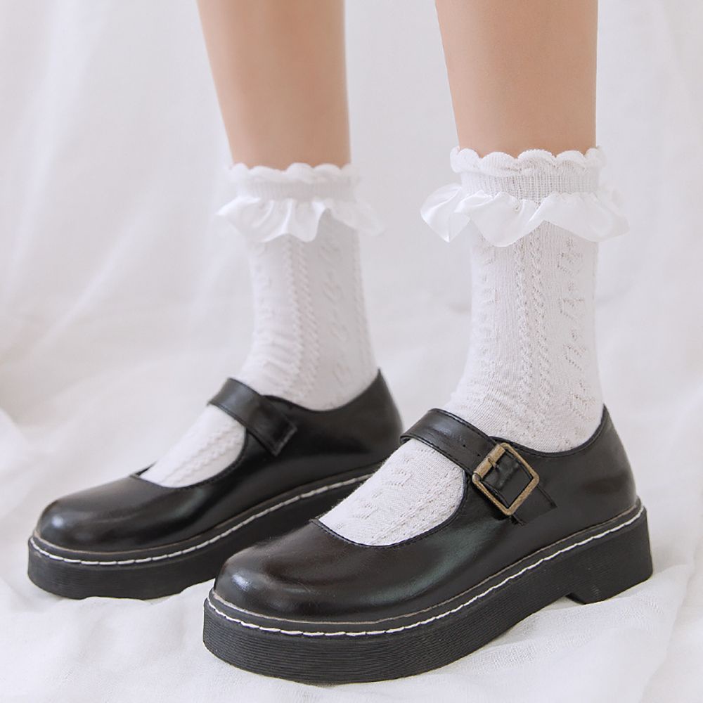 Đôi Vớ Cotton Phối Lưới Mềm Mại Màu Trơn Họa Tiết Trái Tim / Trái Tim Dễ Thương Cho Nữ