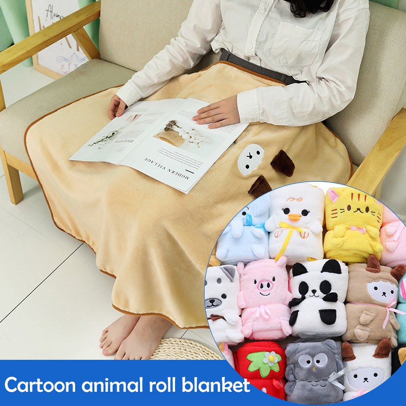 ZF Cartoon Animal Roll Blanket Double-Sided Children Cover Blanket Flannel Pet Blanket Home Gift @VN