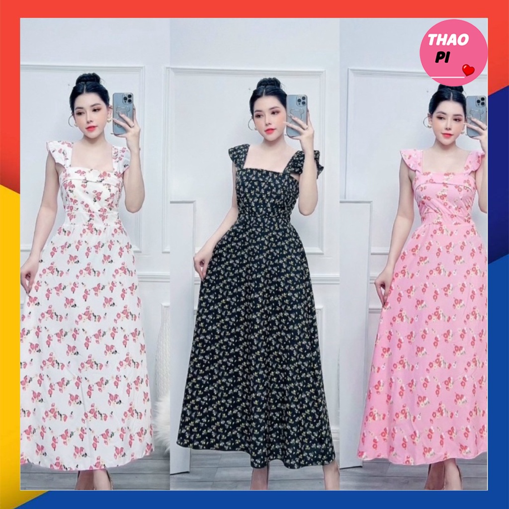 Váy maxi hoa cánh tiên bèo siêu đẹp đi biển đi chơi lưng thun hình thật mẫu mặc