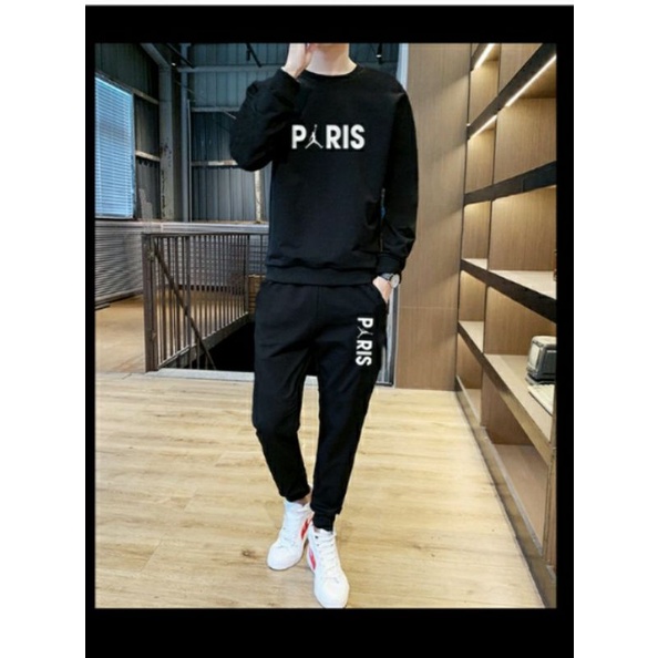 Bộ Nỉ Nam Dài Tay - Đồ Bộ Thể Thao Nam Nỉ Cao Cấp Cổ Tròn . Sét Bộ Thể Thao Nam Thu Đông Paris  Loại 1 MS69