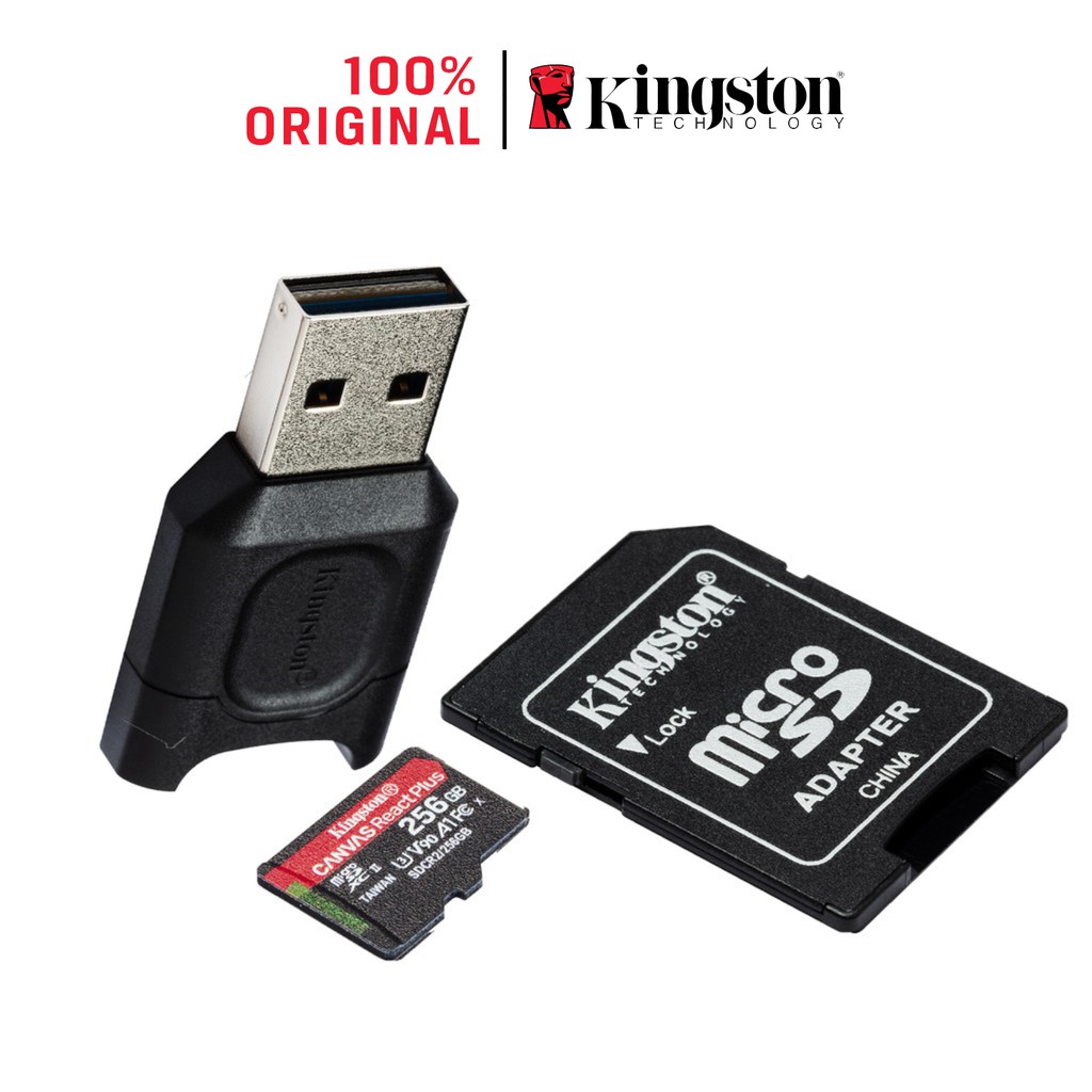 Thẻ nhớ micSDXC Kingston Canvas React Plus V90 256GB 300mbs/260mbs quay video UHS-II 4K/8K, Flycam HD MLPMR2/256GB