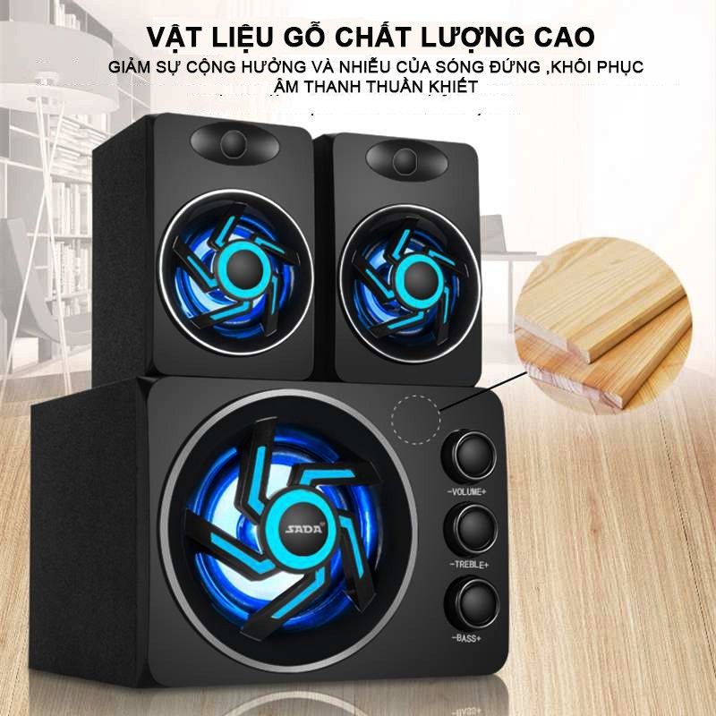 Loa Vi Tính Bluetooth Sada D-209 ,Loa Máy Tính Bluetooth 5.0 Stereo 7 Màu Sắc Ánh Sáng Bass Trầm Ấm