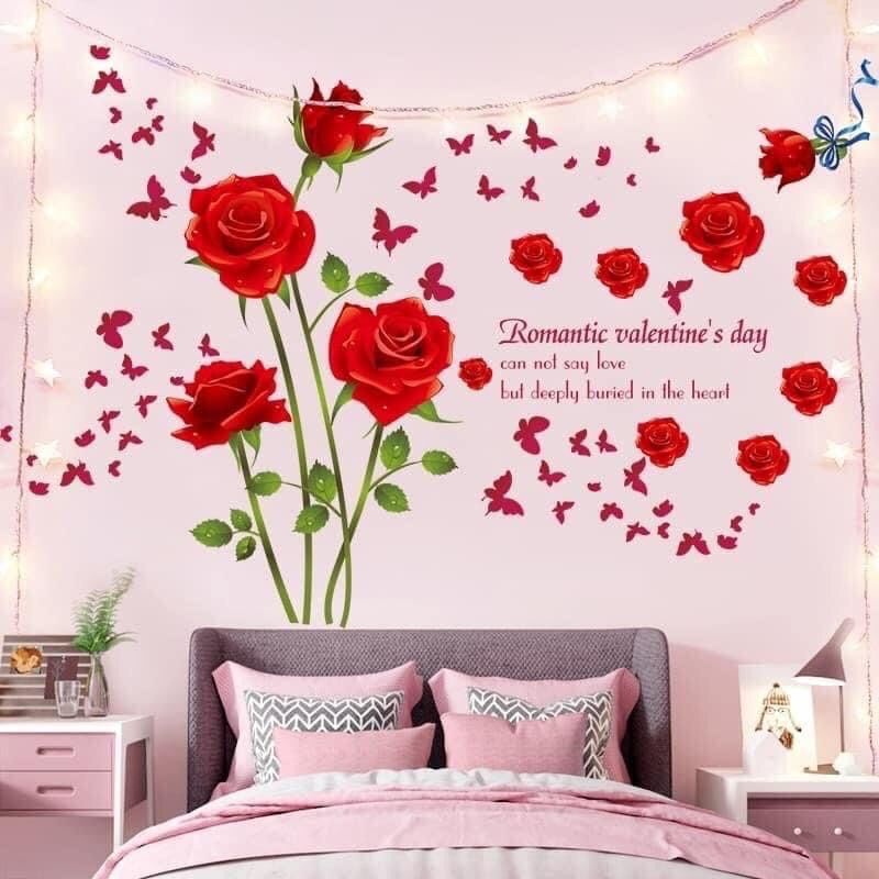 Decal dán tường hoa hồng đỏ