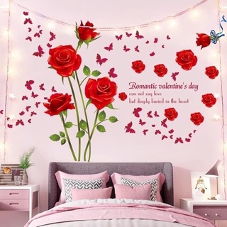 Decal dán tường hoa hồng đỏ ( combo 2 tranh)