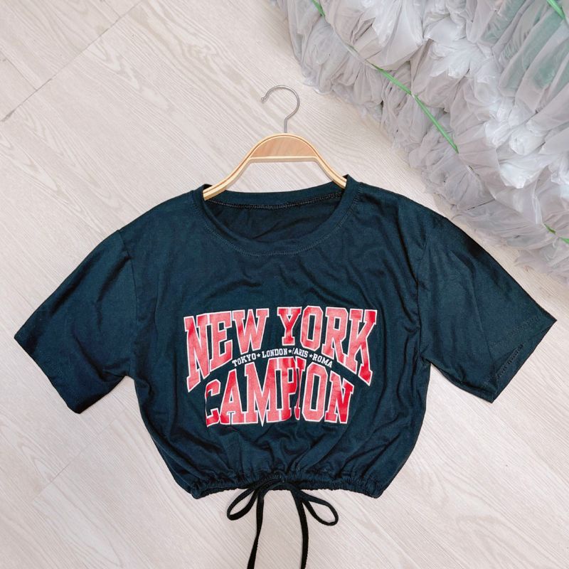 Áo thun croptop rút dây eo (kèm ảnh thật)