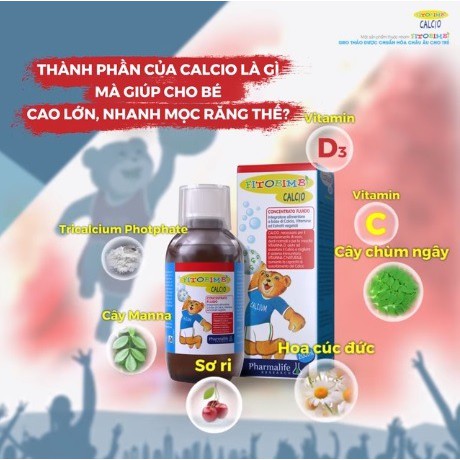 Fitobimbi Calcio - Bổ sung canxi và Vitamin D, Giúp phát triển chiều cao tối đa cho trẻ (Chai 200ml)