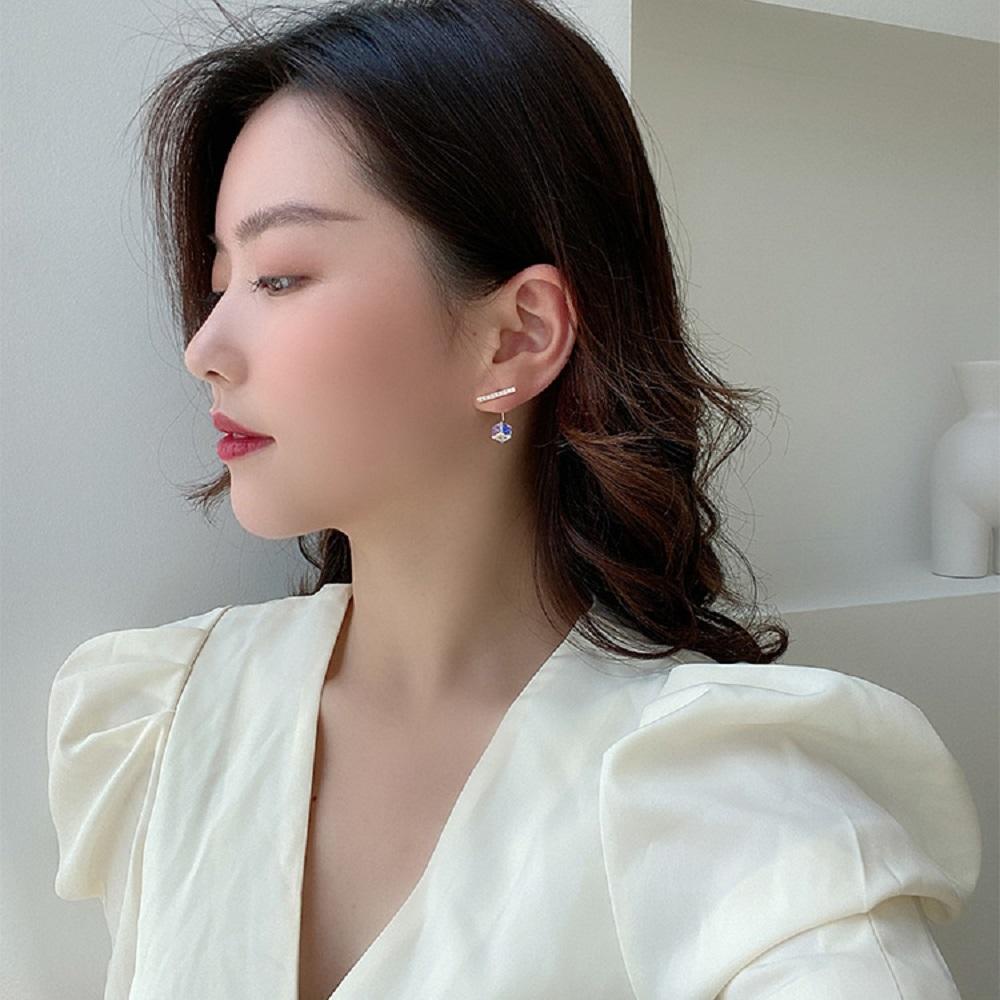 QQMALL Bông Tai Dáng Dài Thiết Kế Độc Đáo Thời Trang Cho Nữ|S925 Vuông