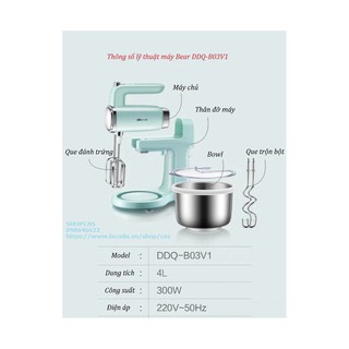 Máy đánh trứng, trộn bột, đánh kem 9 tốc độ Bear DDQ B03V1 (Bản nâng cấp của A40A1, đẹp hơn, hiệu quả hơn)