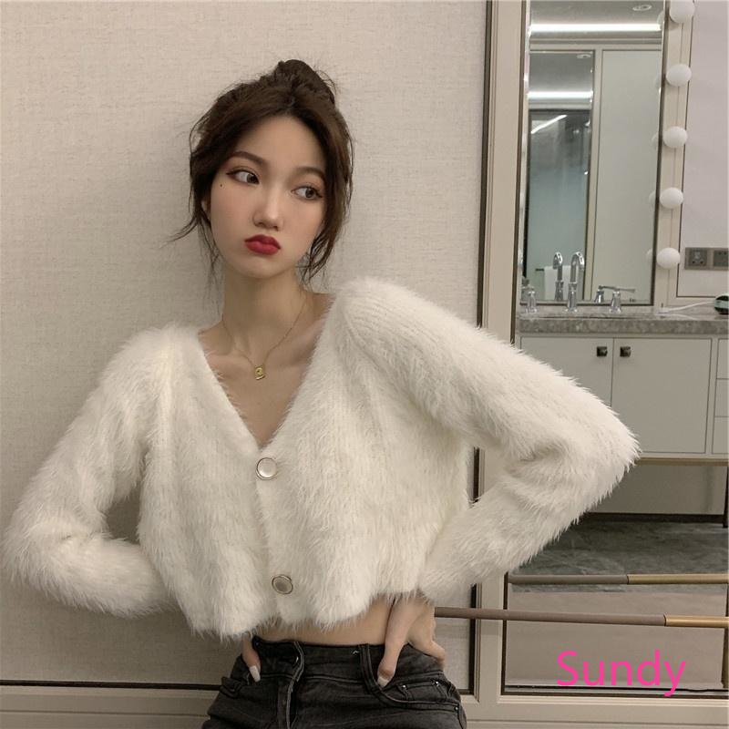 Áo Khoác Cardigan Dệt Kim Tay Dài Dáng Rộng Cổ Chữ V Thời Trang Thu Đông