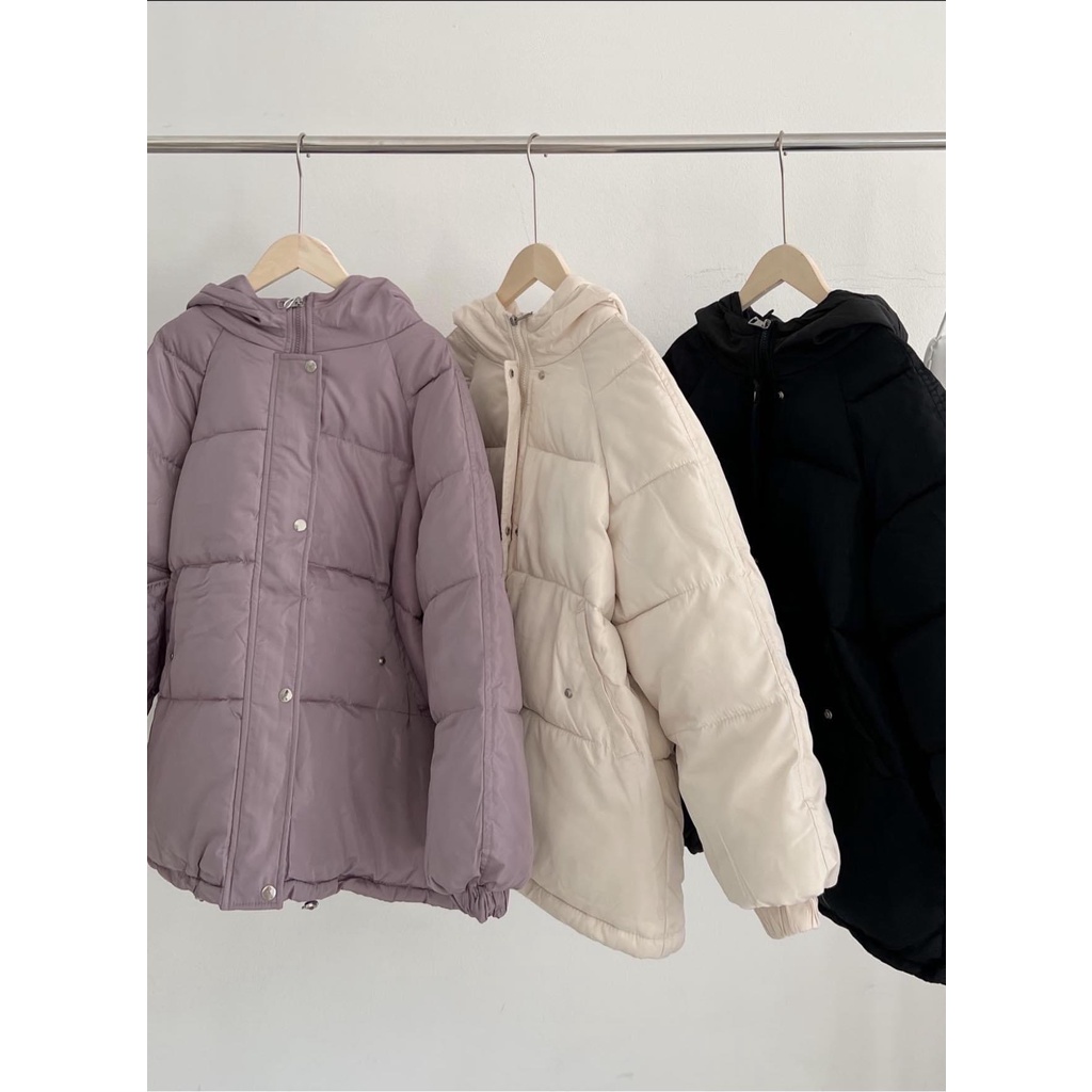 Áo khoác phao dáng trùm mông có mũ mã 1504