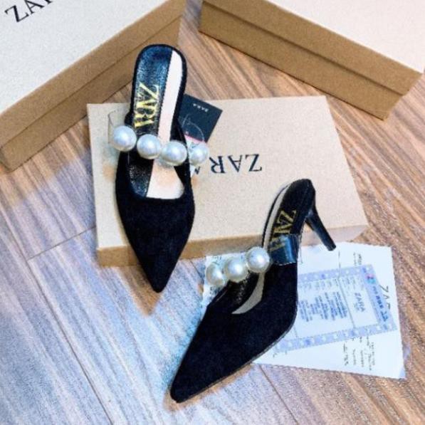 HOT O Guốc sục mũi nhọn zara quai hạt ngọc gót nhọn 7p fulbox tag hãng . . ĐẸP ' .1