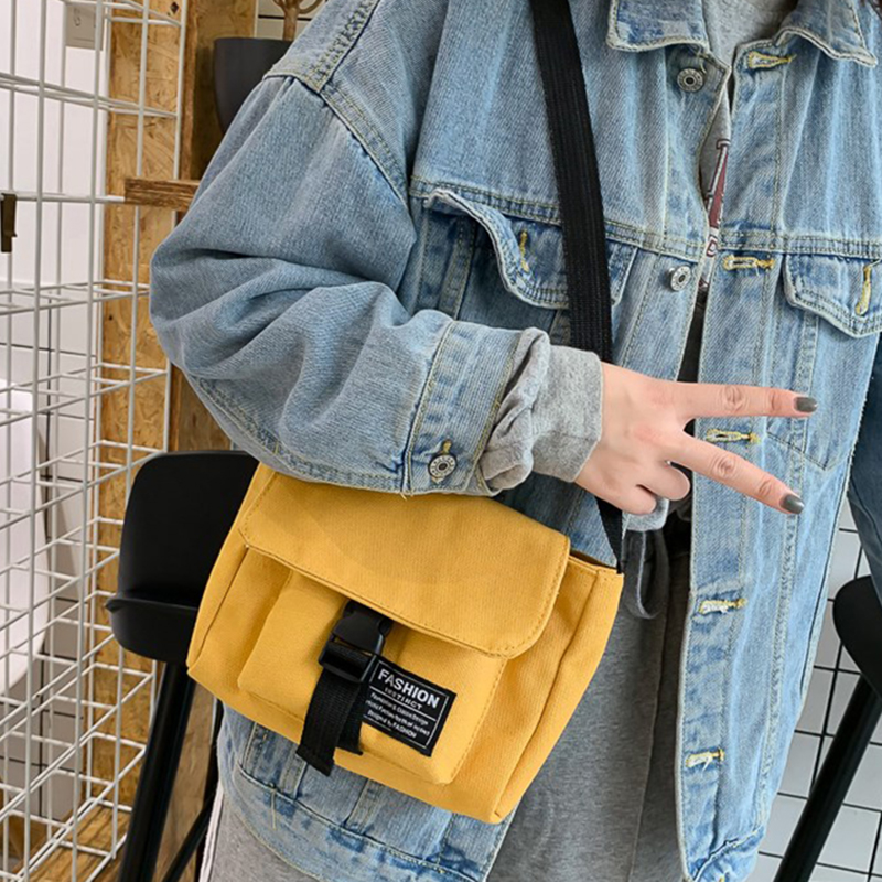 Túi xách messenger bằng vải bạt kiểu Harajuku Hàn Quốc đơn giản