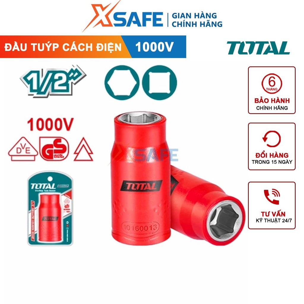 Đầu tuýp lục giác cách điện 1000V 1/2 inch đủ kích cỡ TOTAL đầu khẩu thép Cr-V siêu cứng chống rỉ sét mở bulong ốc