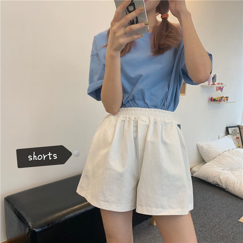 Quần Short Nữ Eo Cao Dáng Rộng Vải Co Dãn Thời Trang Mùa Hè 2021