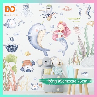 Decal dán tường cho bé, Tranh dán tường cho bé hình nàng tiên cá, trang trí phòng cho bé