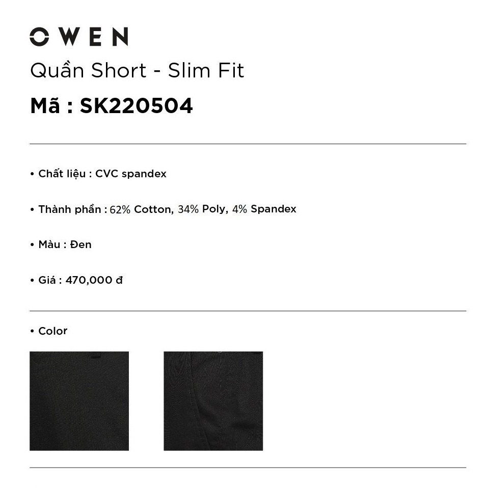 Quần Short Kaki Nam Cao Cấp OWEN SK220504 Quần Sooc Thô Ngố Khaki Màu Đen Trơn Vải Cotton Cao Cấp Dáng Slim Fit Ôm Vừa