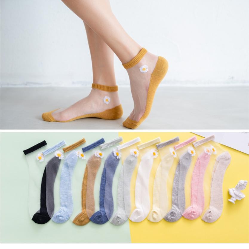 TẤT - VỚ LỤA TRONG SUỐT CỔ NGẮN HÌNH CÚC HOẠ MI PHONG CÁCH HÀN QUỐC HOT TREND MÙA HÈ 2020