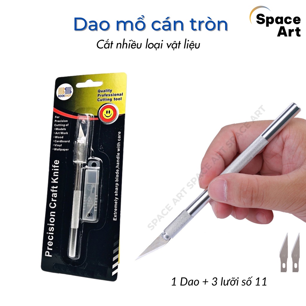 Dao mổ cán tròn inox BookShop kèm 3 lưỡi số 11