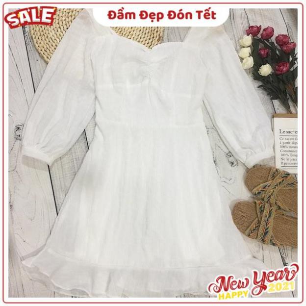 Đầm trắng xinh Lemarr dress tay dài from chuẩn vây cổ vuông kết hợp phần dúm ngực diêu xinh tay bồng ( kèm ảnh thật ) | BigBuy360 - bigbuy360.vn