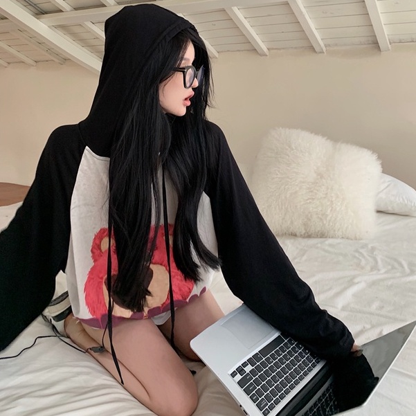Áo Hoodie Tay Dài Chống Nắng Mỏng Dáng Rộng In Họa Tiết Hoạt Hình Phối Màu Cá Tính Thời Trang Hàn Quốc Cho Nữ