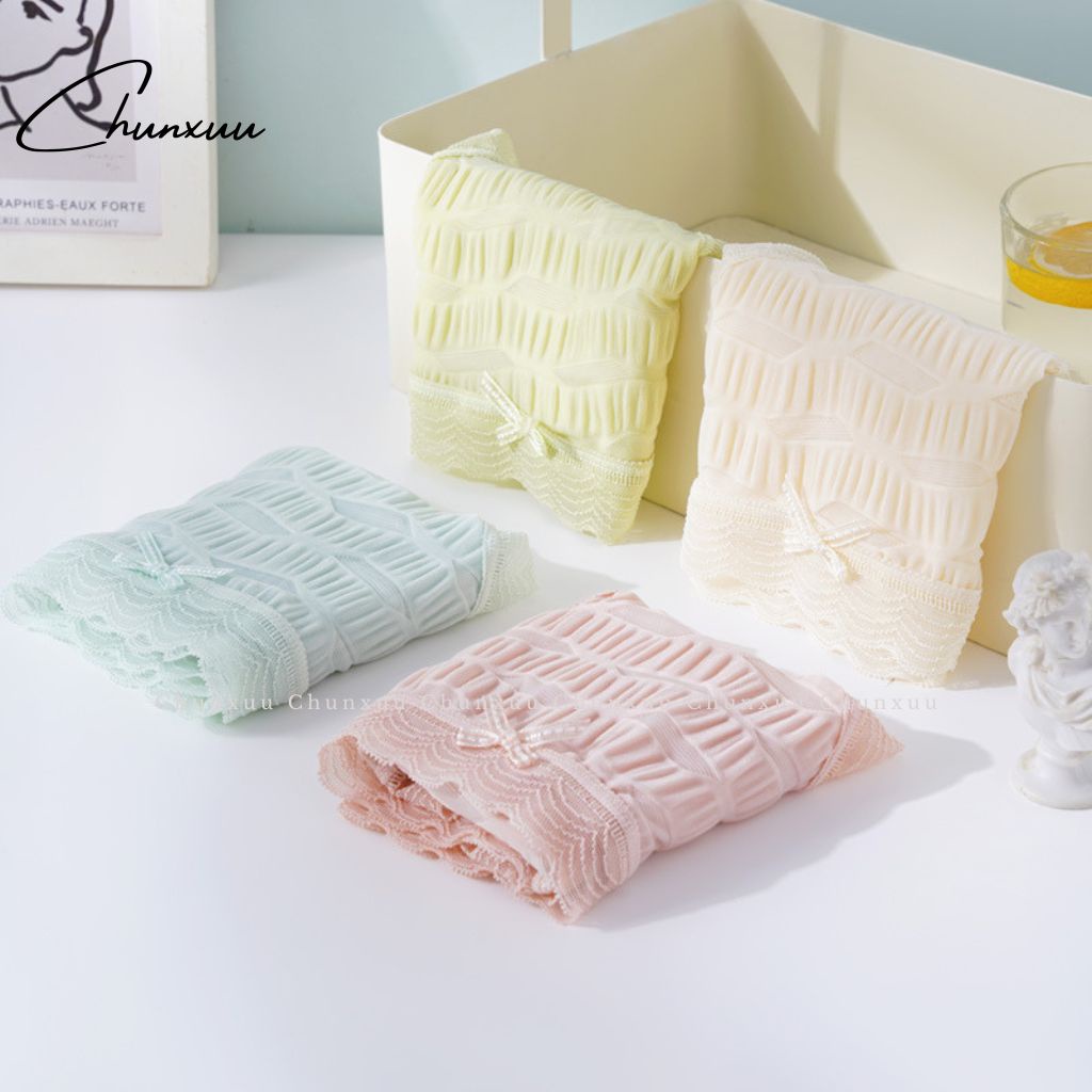 Quần lót nữ Su lạnh cao cấp CHUNXUU, phối ren lượn sóng tông màu pastel ngọt ngào - QC94