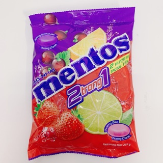 KẸO MENTOS 2 TRONG 1 HƯƠNG DÂU & CHANH 297G