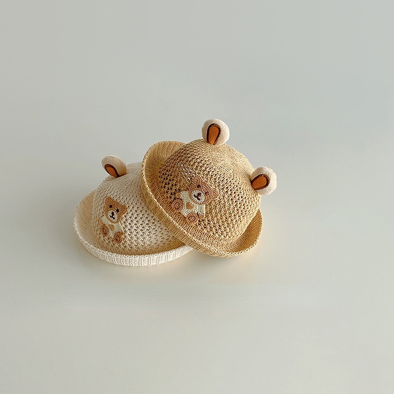 Mũ Cói Vành Rộng Hình Gấu Chống Nắng Thời Trang Đi Biển Mùa Hè Cho Bé