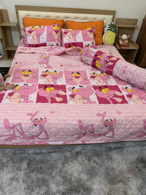 Bộ Chăn Ga Gối Hè Thu 5 Món Mẫu Báo Hồng