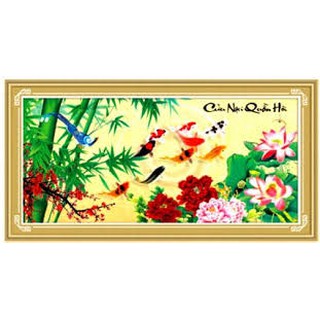 Tranh đính đá cửu ngư quần hội df036 132x65cm