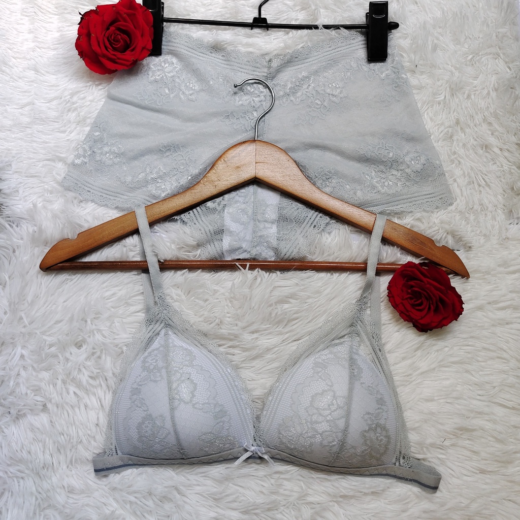 Set Bra - Bralette ren sexy không gọng, mút mỏng - Màu xám - NY02 - bộ đồ lót nữ