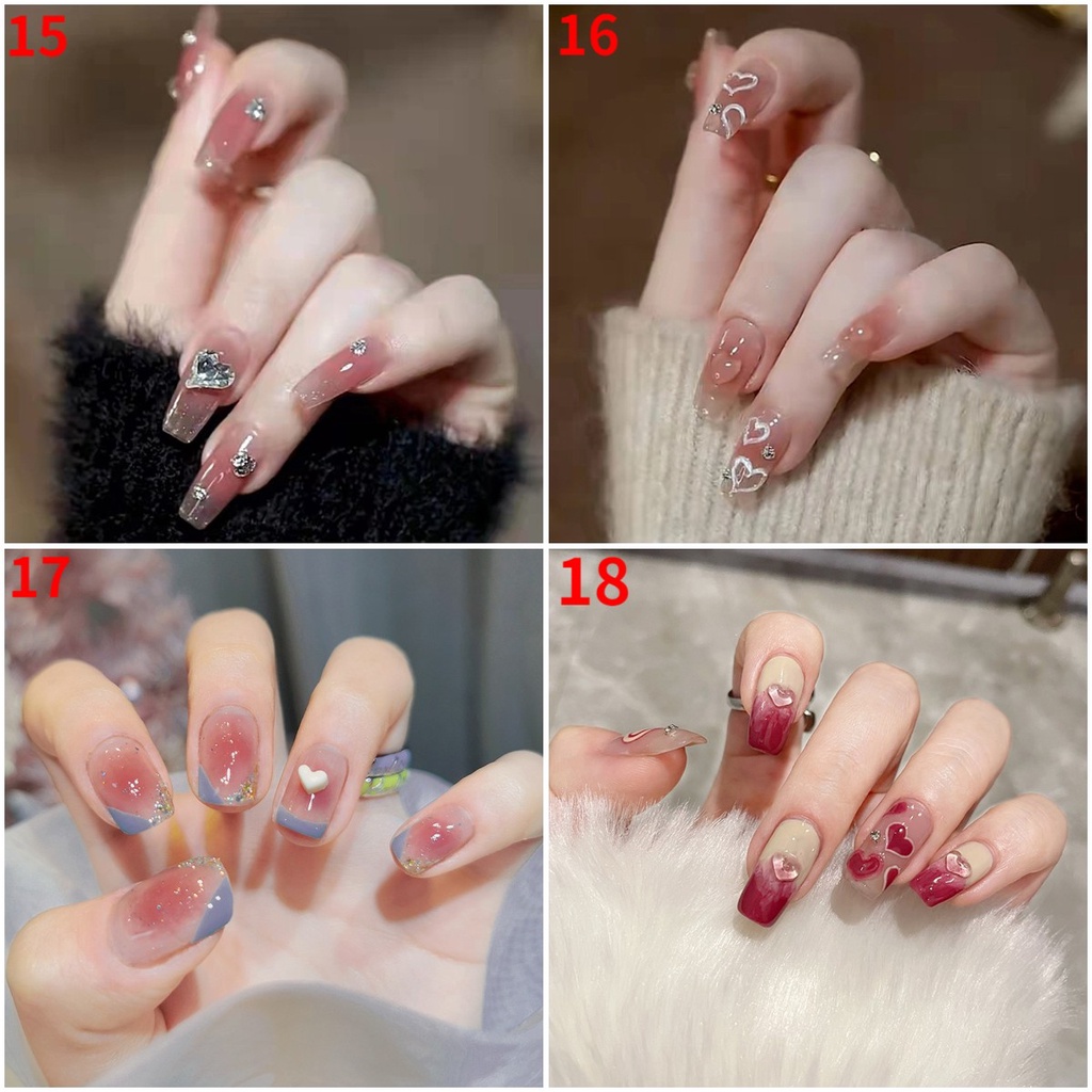 Bộ 24 móng tay giả nghệ thuật trang trí bướm vàng có keo dán đính đá tiện dụng / Móng Tay Giả Kèm Hộp Keo Dán Đính Đá