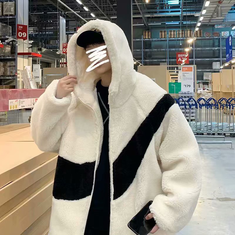 Áo khoác lông có mũ họa tiết NI vảy KUDOSHOP Áo khoác ngoài form rộng 2 màu unisex mặc chống nắng