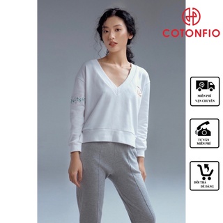 Áo nỉ cổ tim thêu hoạ tiết cúc họa mi chất đẹp – PHA35 – Cotonfio