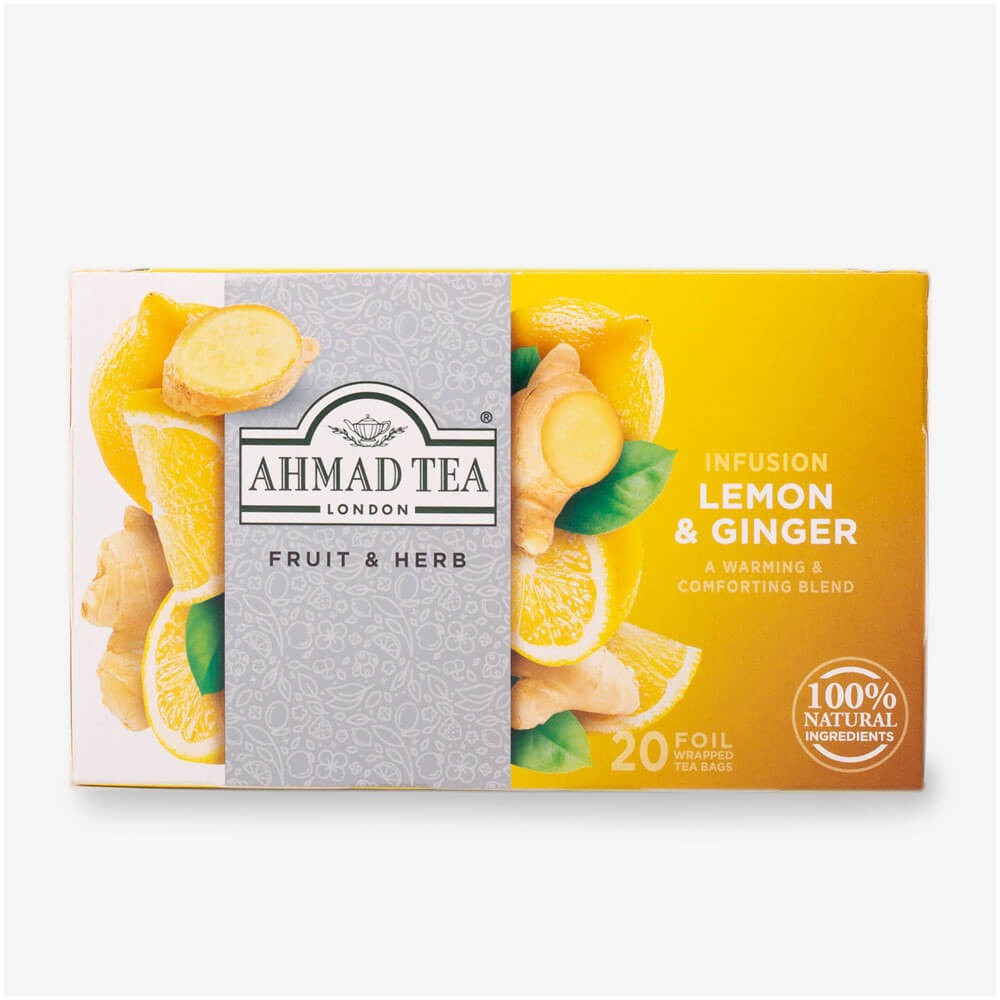 Trà thảo mộc Chanh Gừng 40g - Ahmad Lemon &amp; Ginger tea 40g/20bags (túi lọc có bao thiếc - 20 túi/hộp)