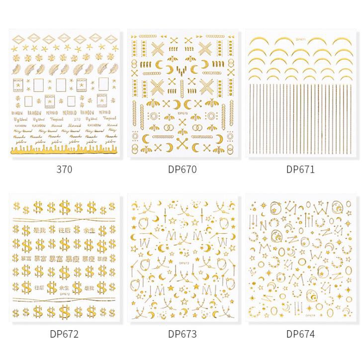 Sticker Dán Móng Vàng Gold Trăng, Sao, Đô La F610