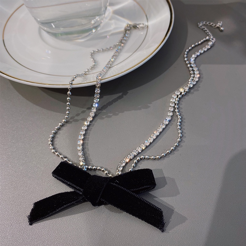 Dây chuyền nhung hai lớp đính đá thời trang hàn quốc đơn giản